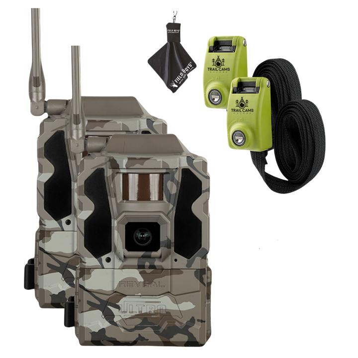Buy 2 &amp; Save! Tactacam Reveal Ultra Cellular Trail Camera with Steel Reinforced Straps and Cleaning Cloth