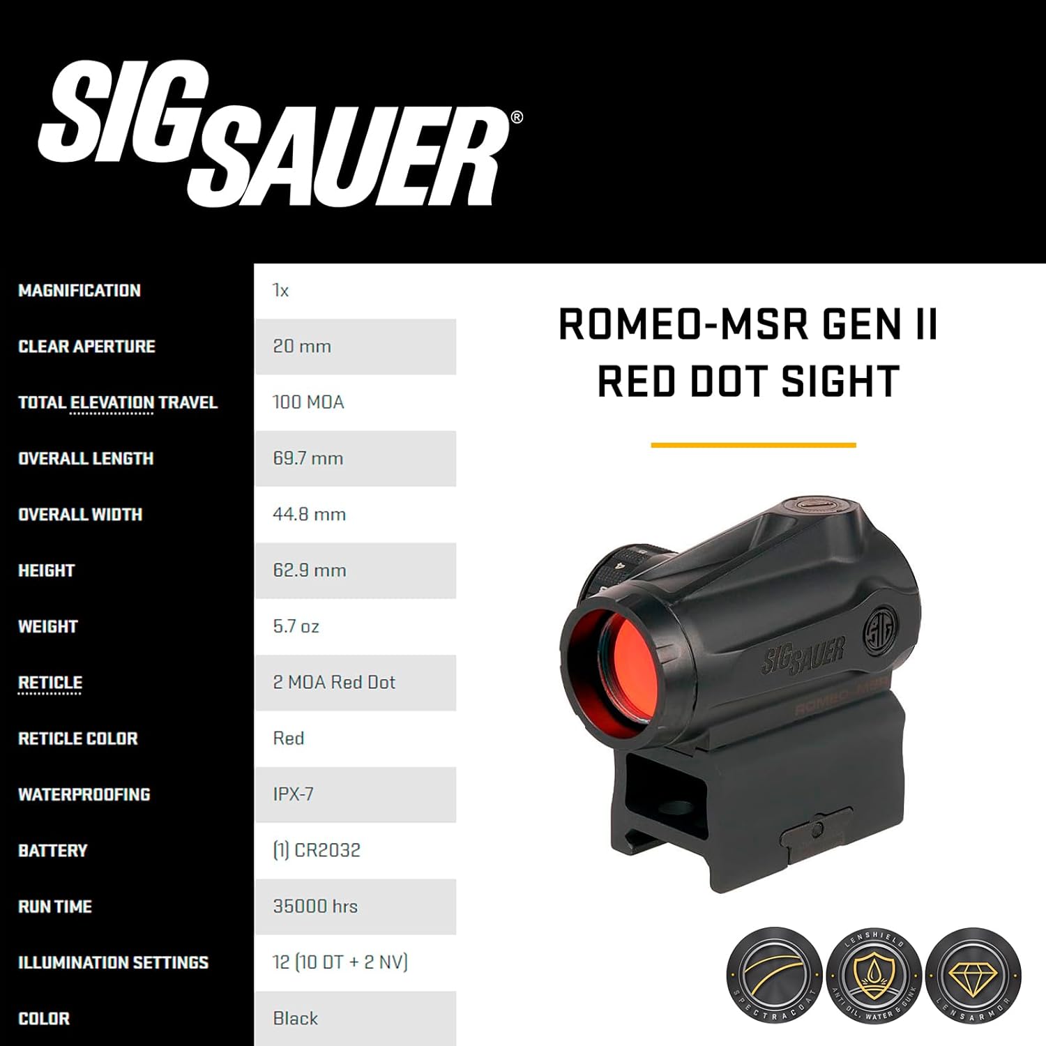 Sig Sauer Romeo-MSR Gen II 1x20mm 2 MOA Red Dot Sight