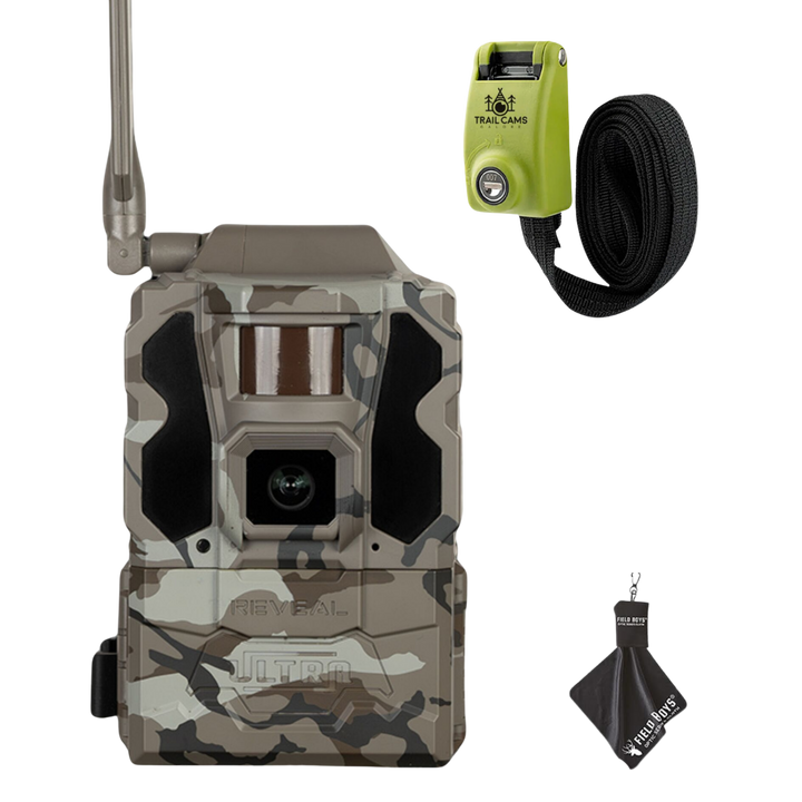 Basic Bundle Savings! Tactacam Reveal Ultra Cellular Trail Camera with Steel Reinforced Strap and Cleaning Cloth