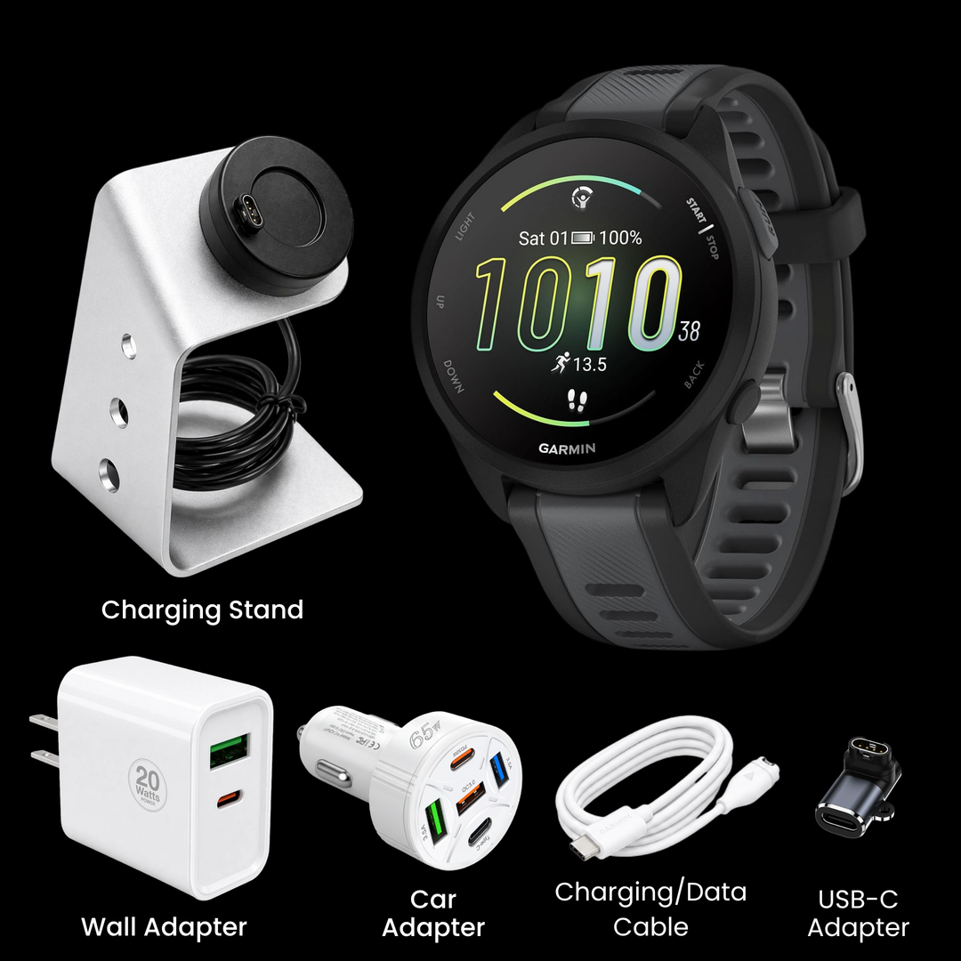 Garmin Forerunner® 165 Smartwatch - Bundle with Free Charging Accessories