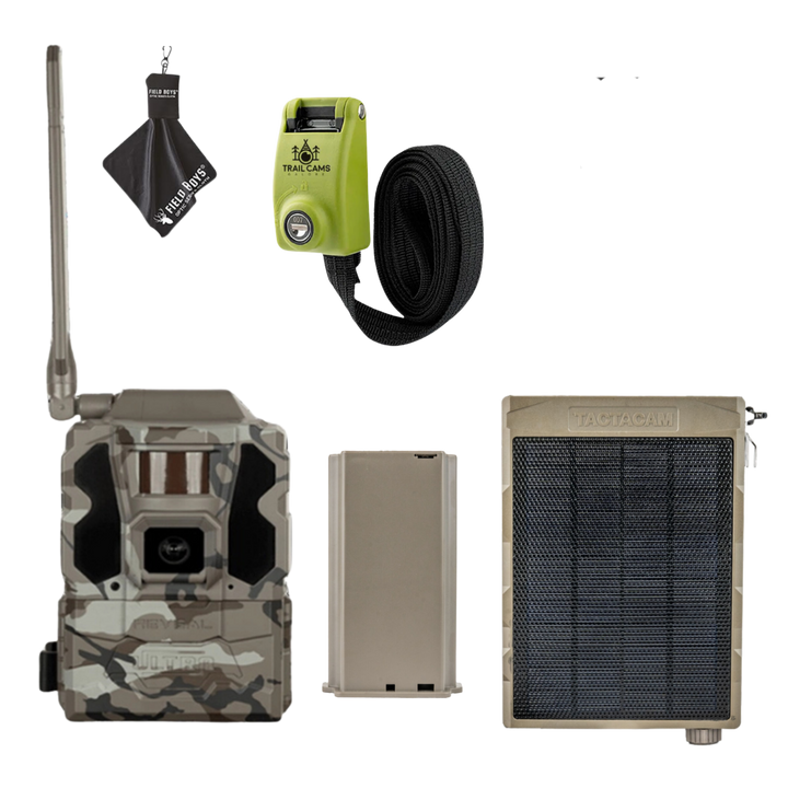 Bundle Savings! Tactacam Reveal Ultra Cellular Trail Camera with Solar Panel, Lithium Battery Pack, Steel Reinforced Strap and Cleaning Cloth