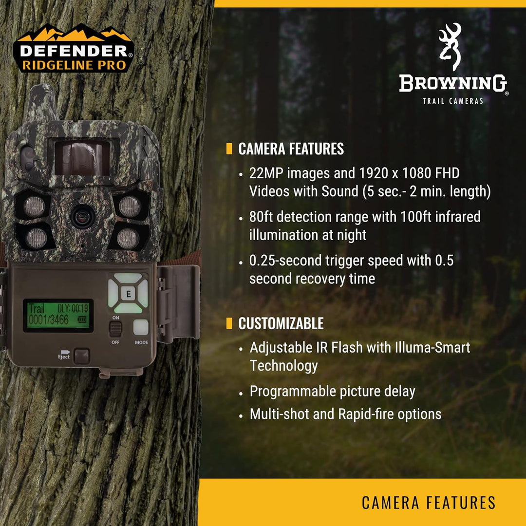 Browning Trail Camera Defender Wireless Ridgeline Pro Cellular Trail Camera with Remote Monitoring & HD Video