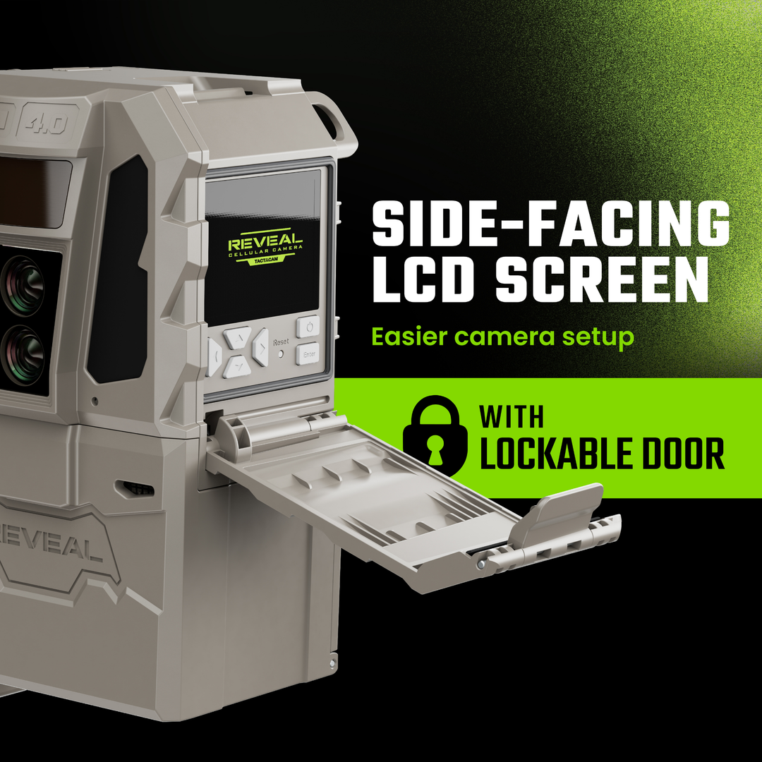 Buy 4 &amp; Save! Tactacam Reveal Pro 4.0 Power Bundles with R5 Solar Panels, FlexPack R10 Batteries, Lockable Steel Reinforced Straps, and Cleaning Cloth
