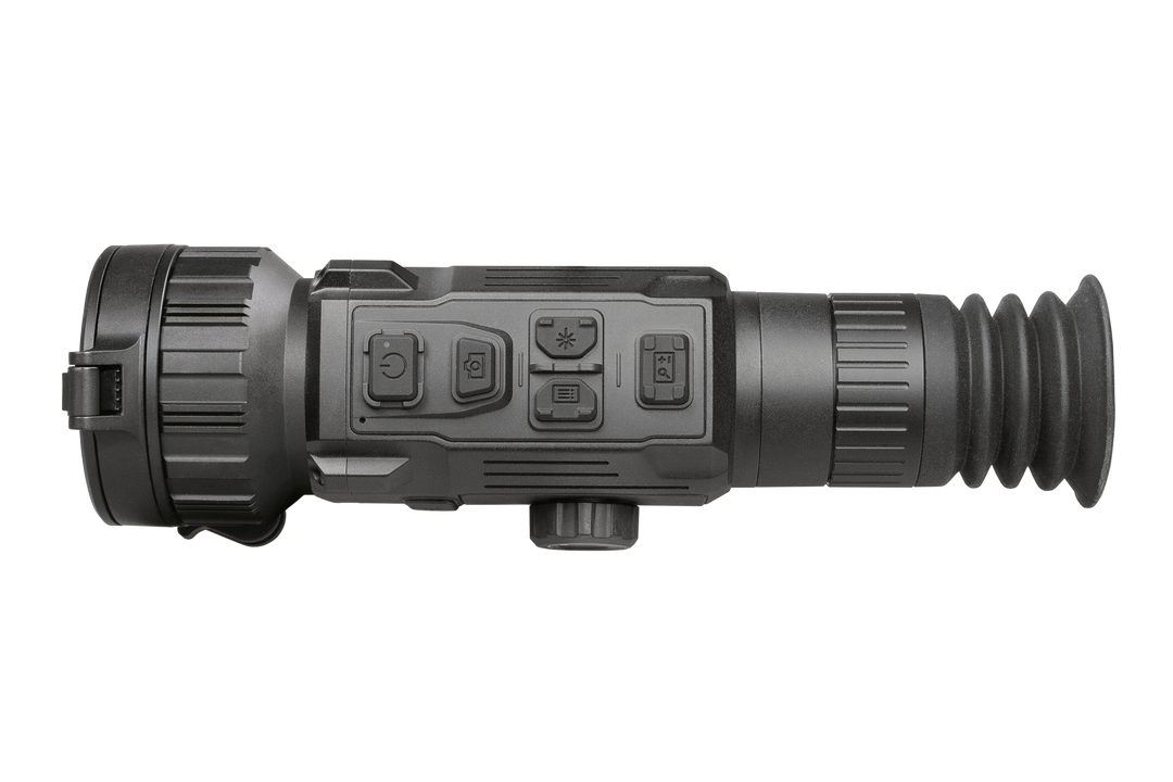 AGM Rattler V3 LRF 50-640 thermal rifle scope, top view showing controls