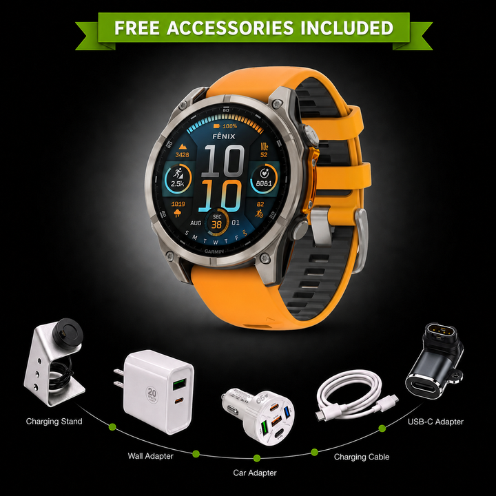 Garmin fēnix® 8 Smartwatch - Bundle with Free Charging Accessories
