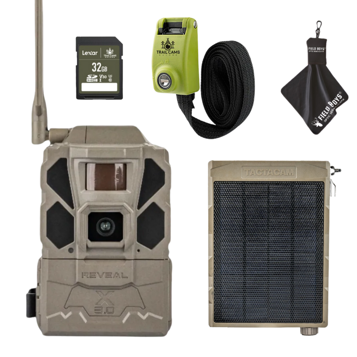 Bundle Savings! Tactacam Reveal X Gen 3.0 with Solar Panel, Lockable Strap, SD Card and Cleaning Cloth