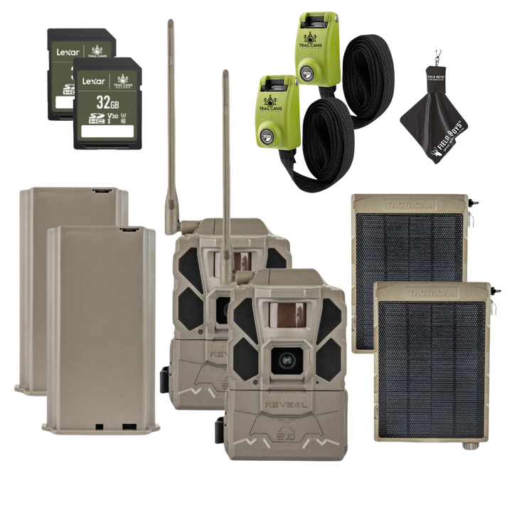 Buy 2 &amp; Save! Tactacam Reveal X Gen 3.0 with Lithium Batteries, Solar Panels, Lockable Straps, SD Cards and Cleaning Cloth