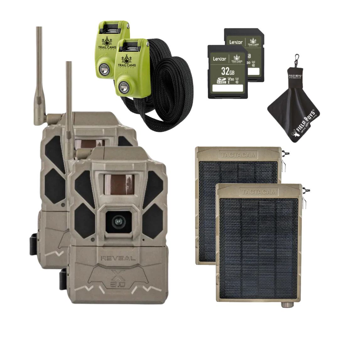 Buy 2 & Save! Tactacam Reveal X Gen 3.0 with Solar Panels, Lockable Straps, SD Cards and Cleaning Cloth