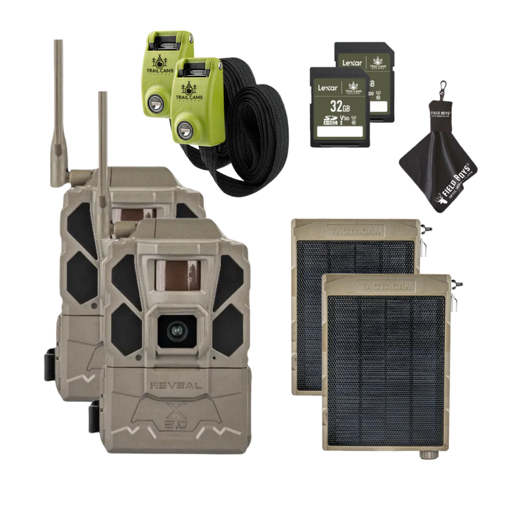 Buy 2 &amp; Save! Tactacam Reveal X Gen 3.0 with Solar Panels, Lockable Straps, SD Cards and Cleaning Cloth