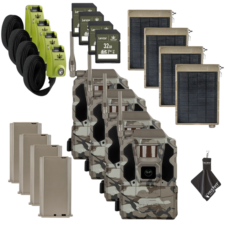 Buy 4 &amp; Save! Tactacam Reveal Ultra Cellular Trail Camera with Solar Panels, Lithium Batteries, Steel Reinforced Straps and Cleaning Cloth