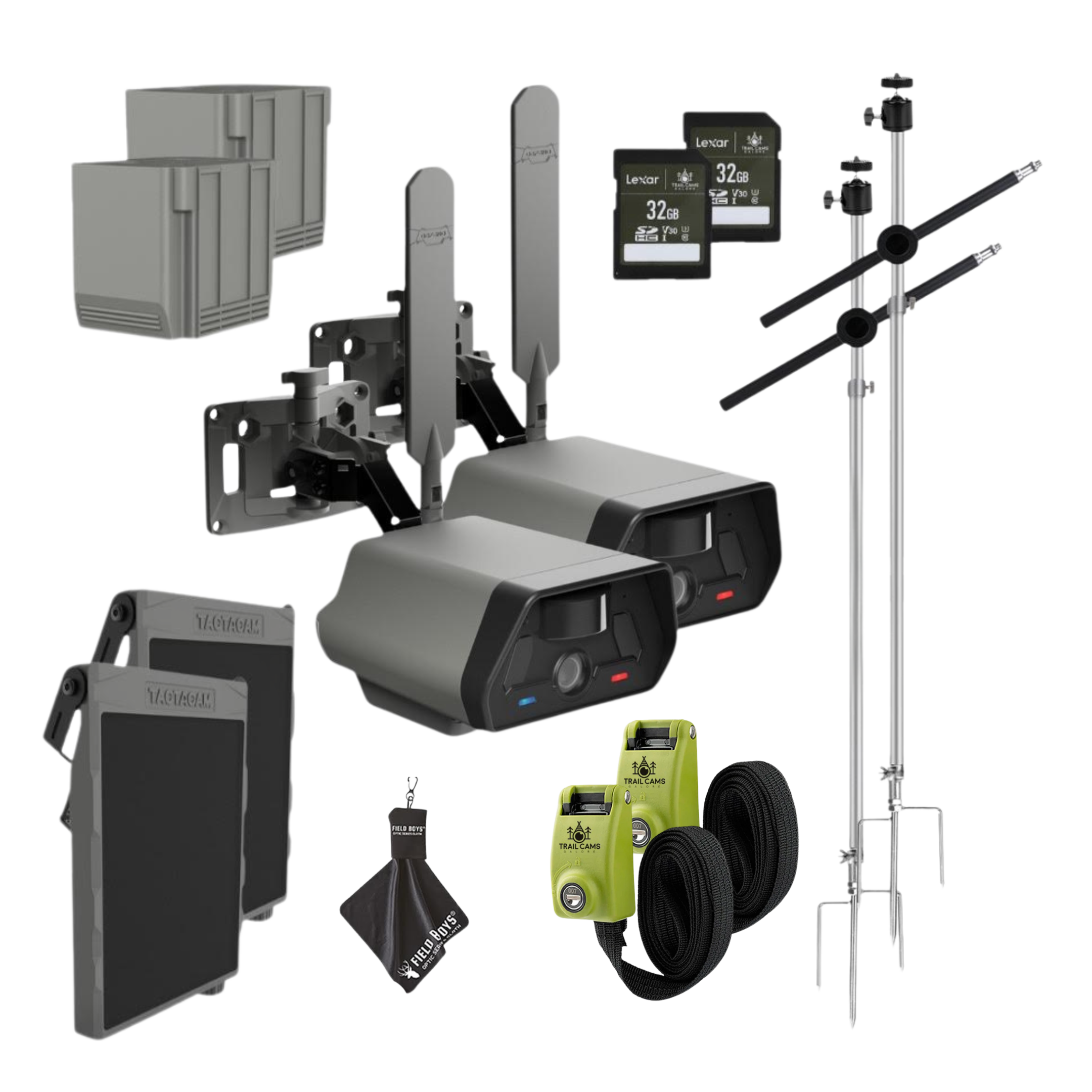 2-Pack Ultimate Bundle! with New Updated Free-Standing Double Pole! - Tactacam Defend Security Camera No Wi-Fi Needed, Cellular Connection