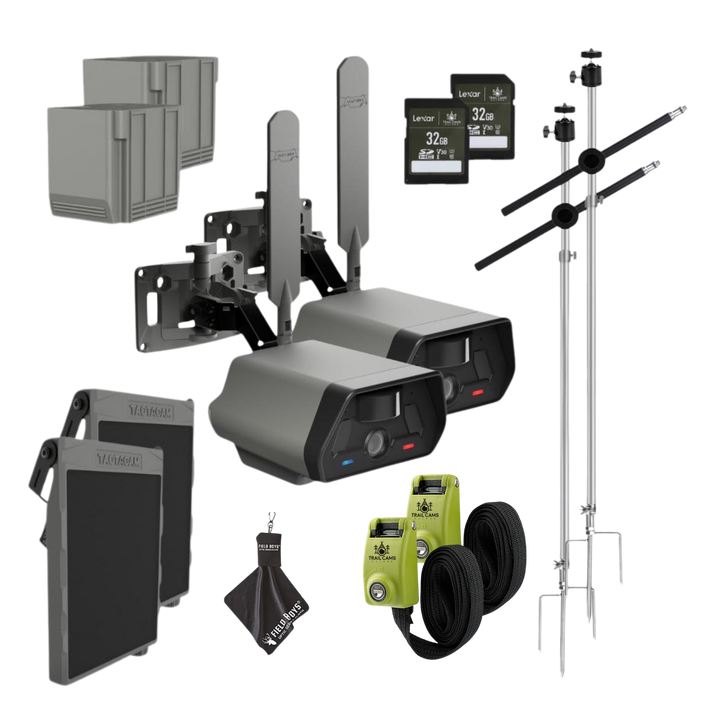 2-Pack Ultimate Bundle! with New Updated Free-Standing Double Pole! - Tactacam Defend Security Camera No Wi-Fi Needed, Cellular Connection