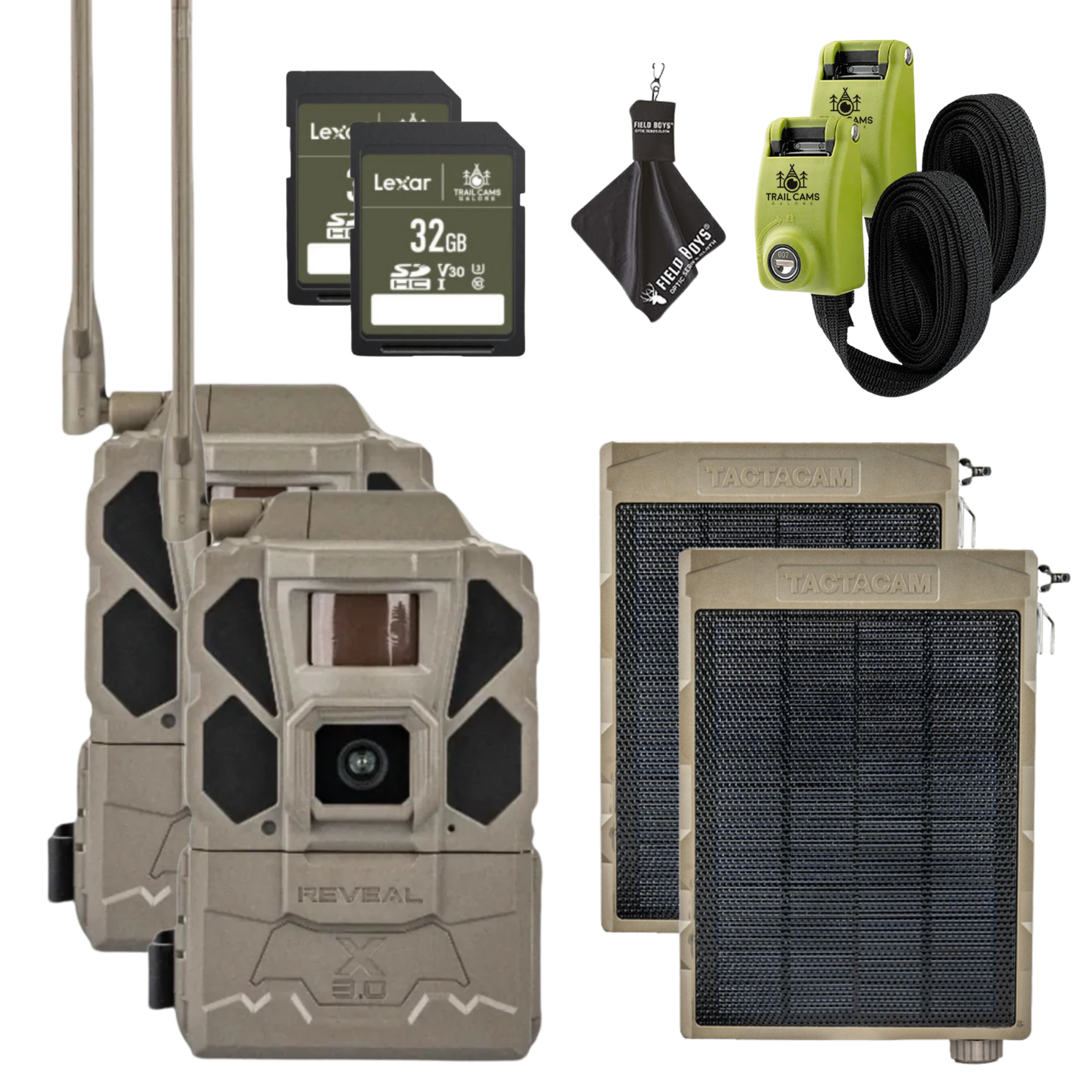 BUY 2 & SAVE! TACTACAM REVEAL PRO 3.0 with Solar Panels, Lockable Straps, SD Cards and Cleaning Cloth