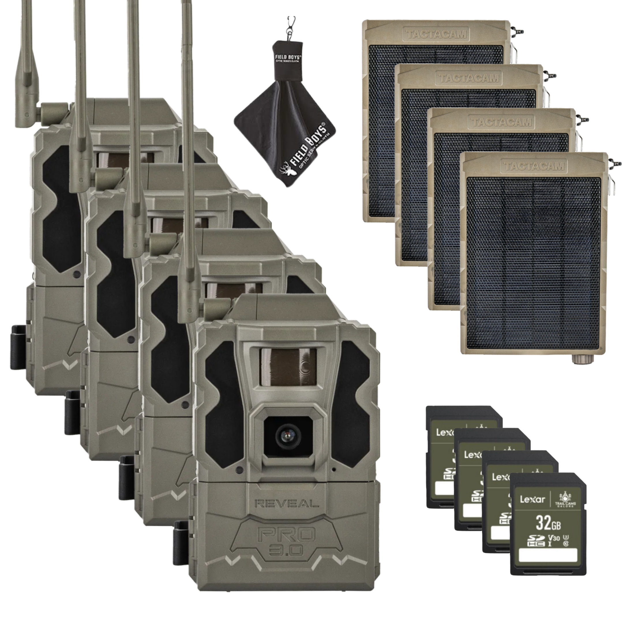 BUY 4 & SAVE! TACTACAM REVEAL PRO 3.0 with Solar Panels, SD Cards and Cleaning Cloth