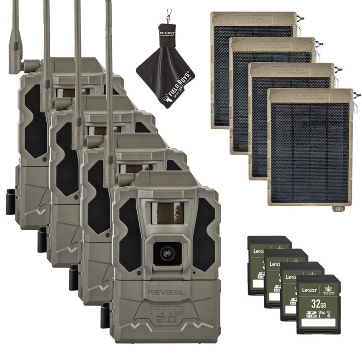 BUY 4 & SAVE! TACTACAM REVEAL PRO 3.0 with Solar Panels, SD Cards and Cleaning Cloth