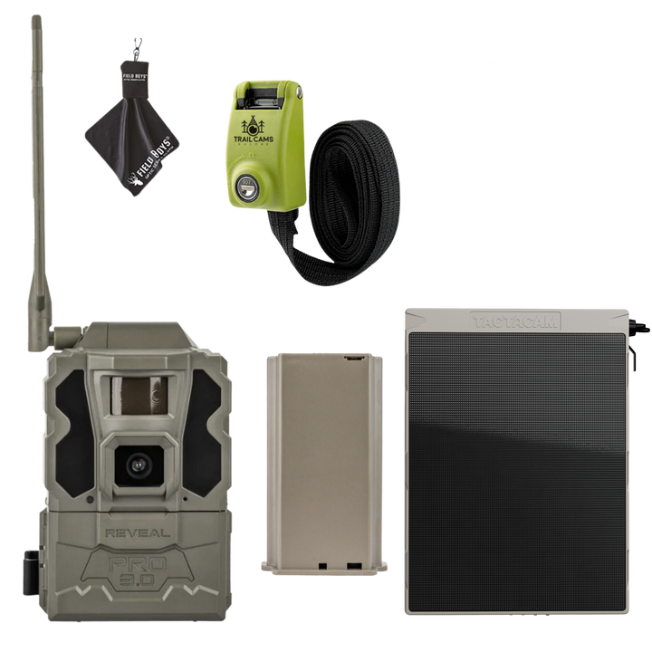 Bundle Savings! Tactacam Reveal Pro 3.0 with Lithium Battery Pack, Solar Panel, Lockable Strap and Cleaning Cloth