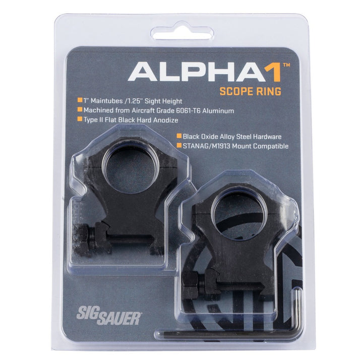 Sig Sauer ALPHA1 1 inch scope rings, extra high 1.25 in, retail package