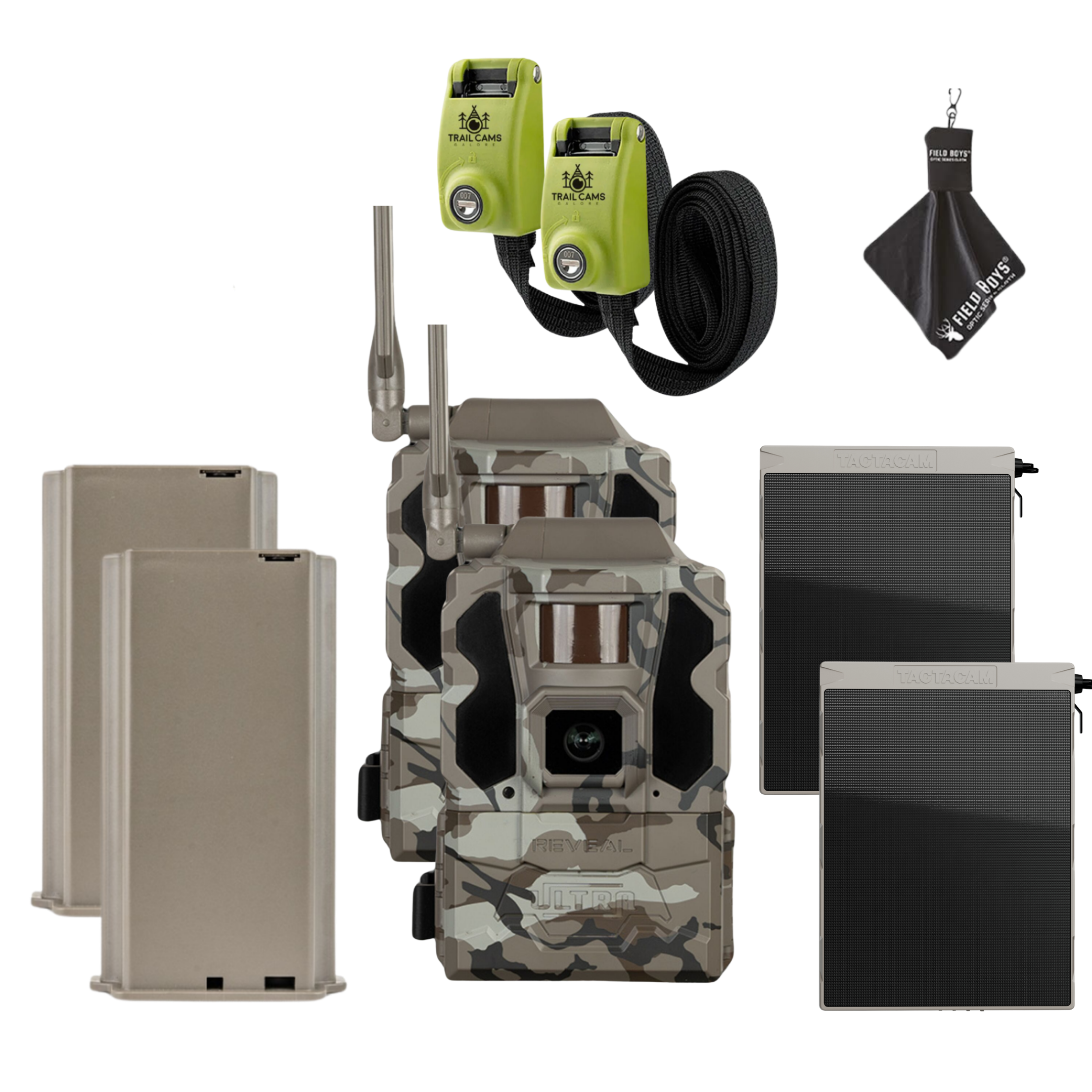 Buy 2 & Save! Tactacam Reveal Ultra Cellular Trail Camera with Solar Panels, Lithium Batteries, Steel Reinforced Straps and Cleaning Cloth
