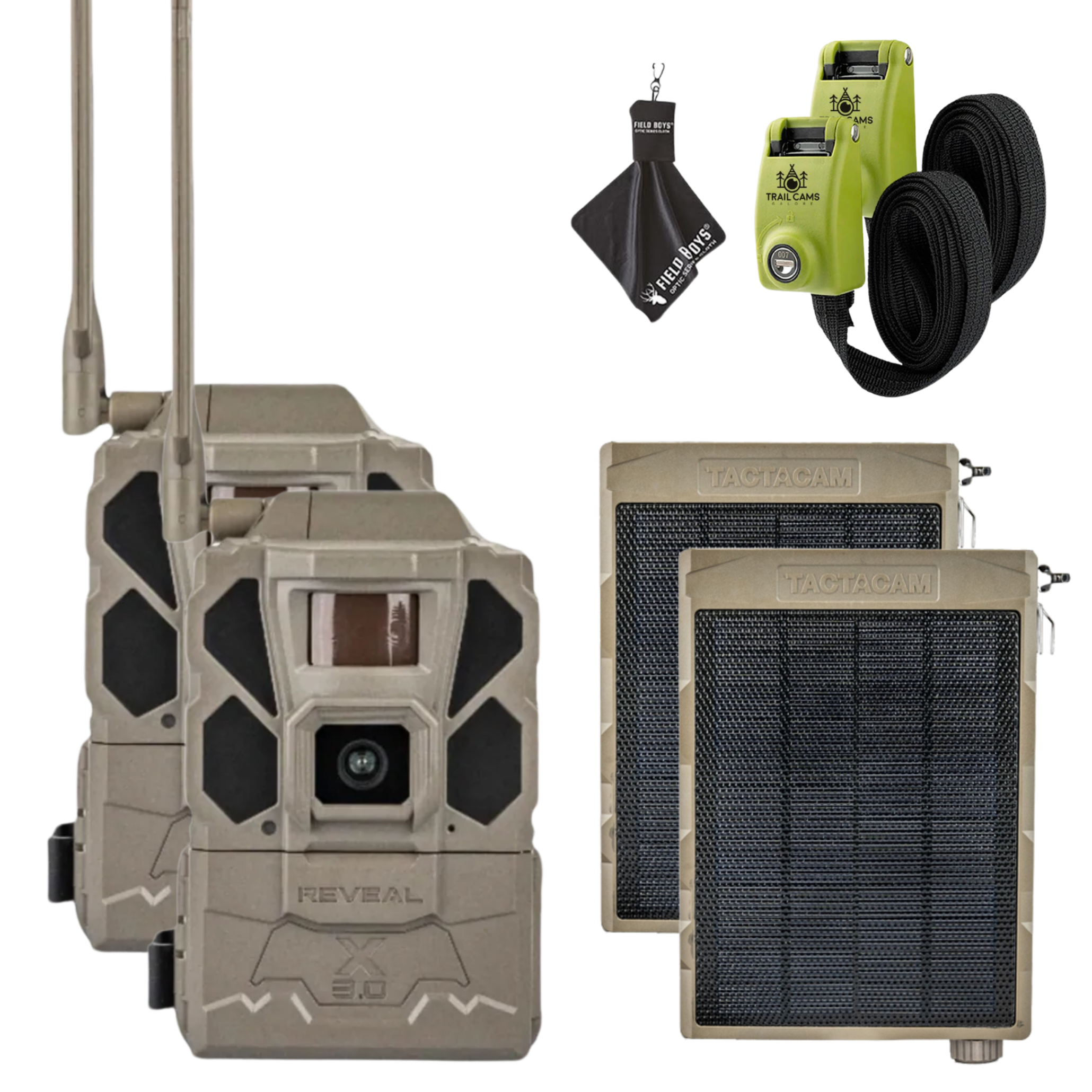 Buy 2 & Save! Tactacam Reveal Pro 3.0 with Solar Panels, Lockable Steel Reinforced Straps and Cleaning Cloth