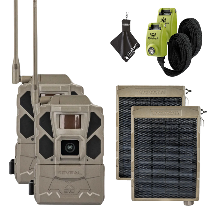 Buy 2 &amp; Save! Tactacam Reveal Pro 3.0 with Solar Panels, Lockable Steel Reinforced Straps and Cleaning Cloth