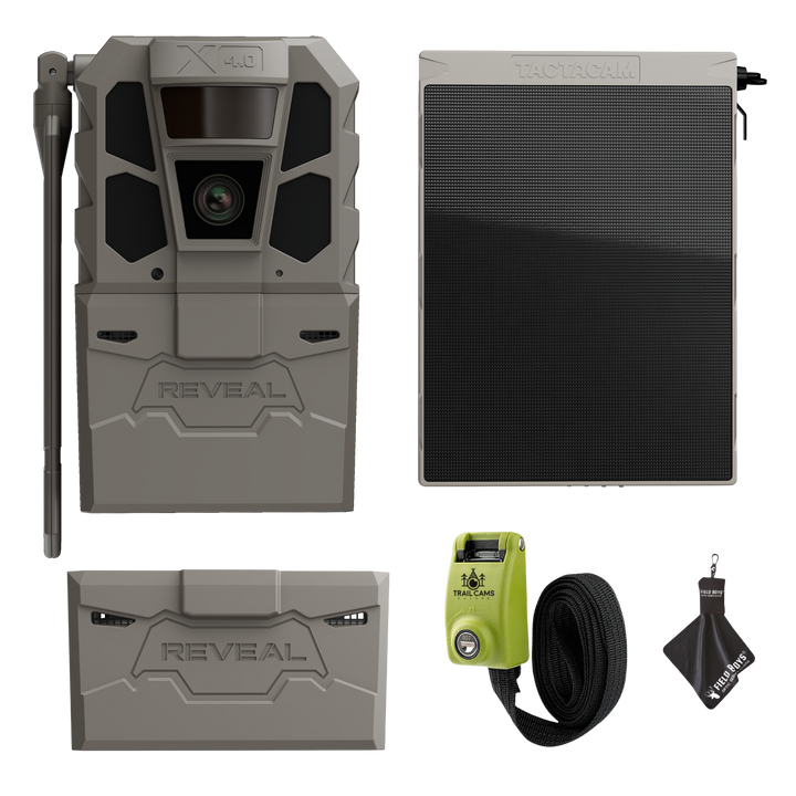 Tactacam Reveal X 4.0 Power Bundle with R5 Solar Panel, FlexPack R5 Battery, Lockable Steel Reinforced Strap, and Cleaning Cloth