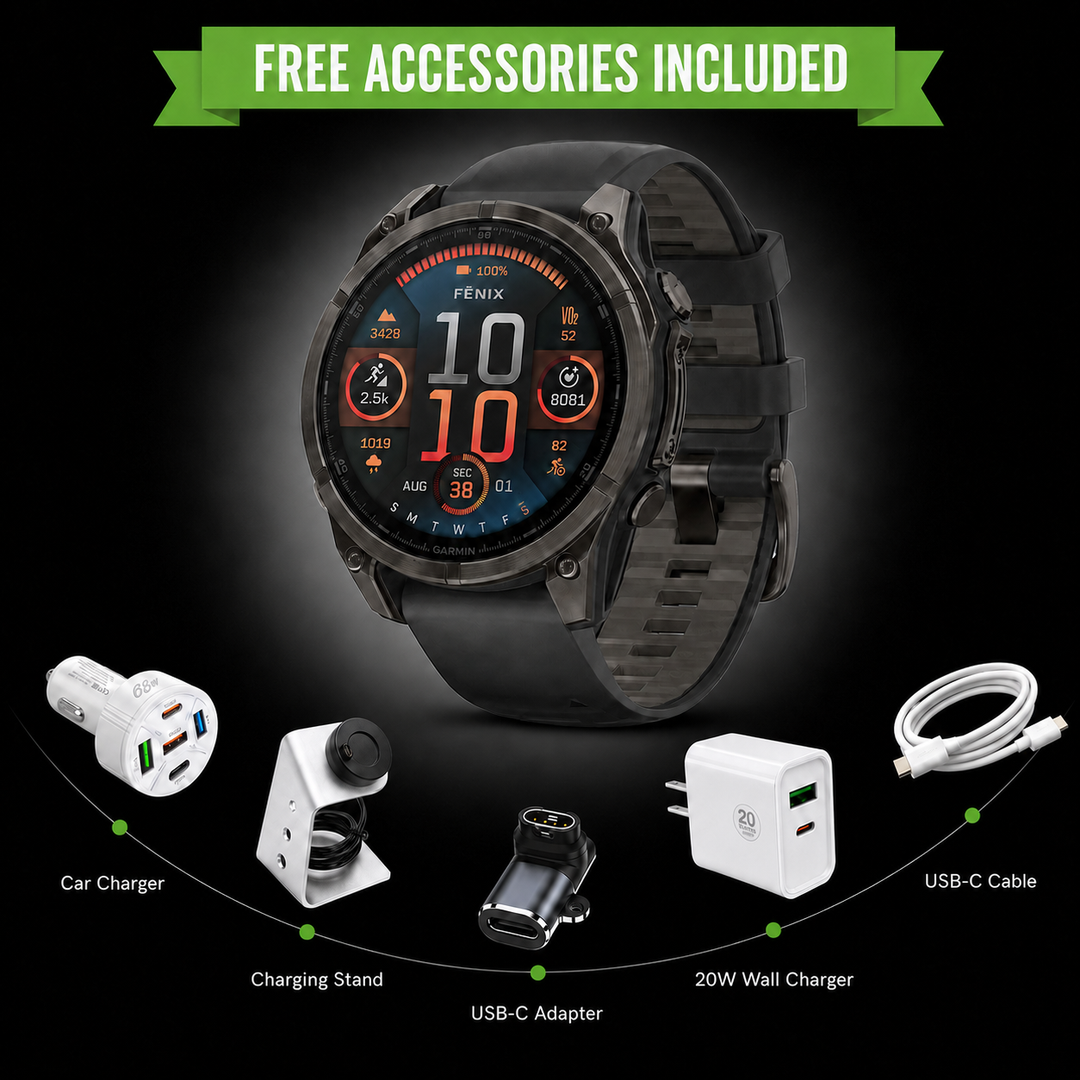 Garmin fēnix® 8 Smartwatch - Bundle with Free Charging Accessories