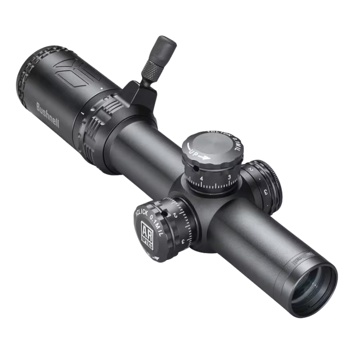 Bushnell AR Optics 1-4x24mm Riflescope with Illuminated BTR-1 FFP BDC Reticle, 30mm Tube, Throw Down PCL Lever, Matte Black (AR71424I)