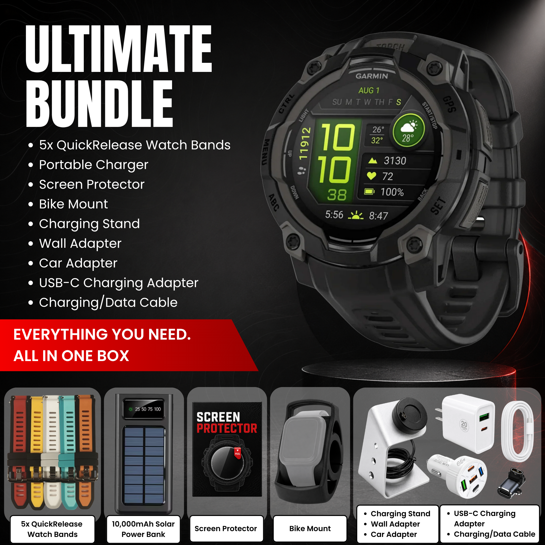 Garmin Instinct® 3 Smartwatch - Bundle with Free Charging Accessories