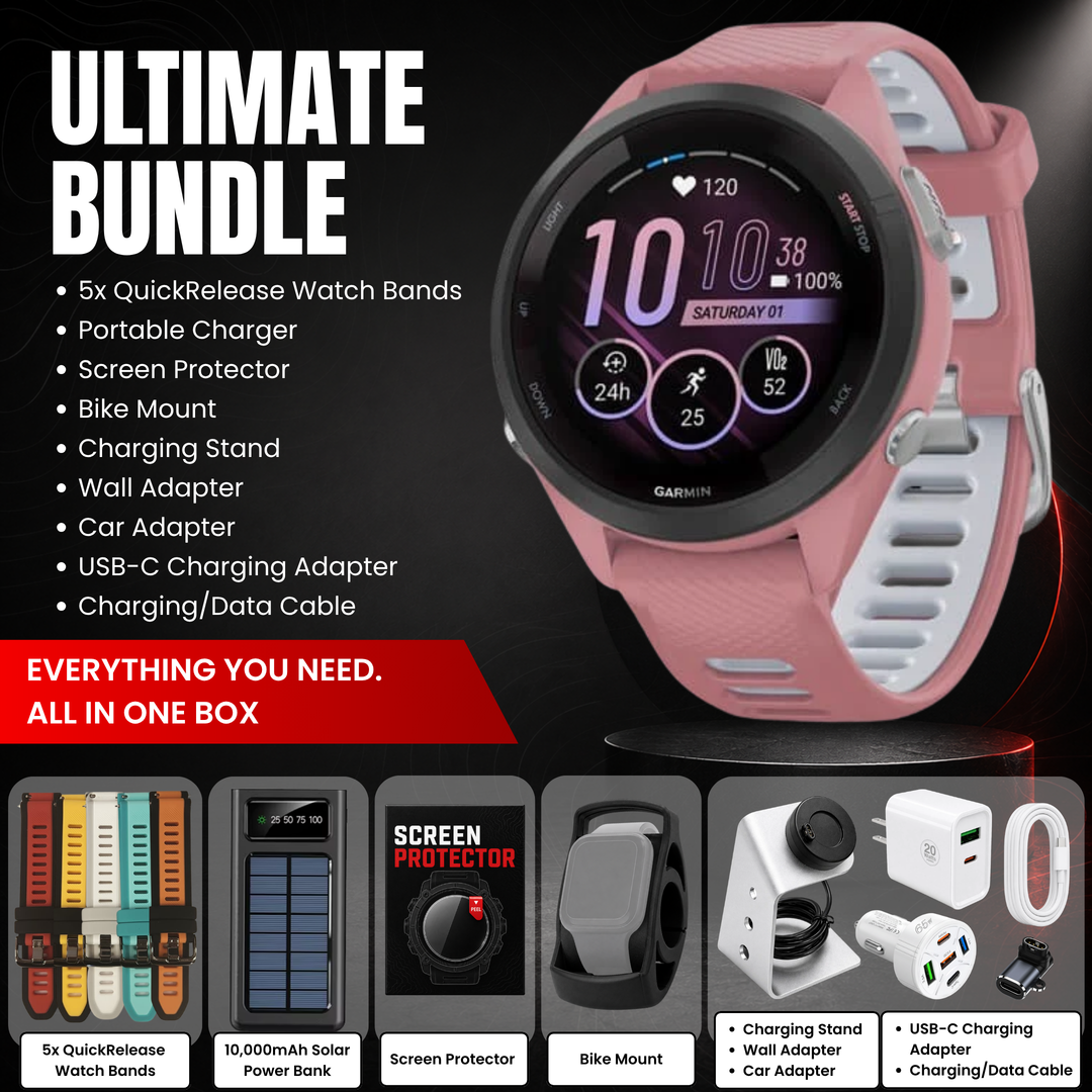 Garmin Forerunner® 265 Series GPS Running Smartwatch Bundle with Free Charging Accessories
