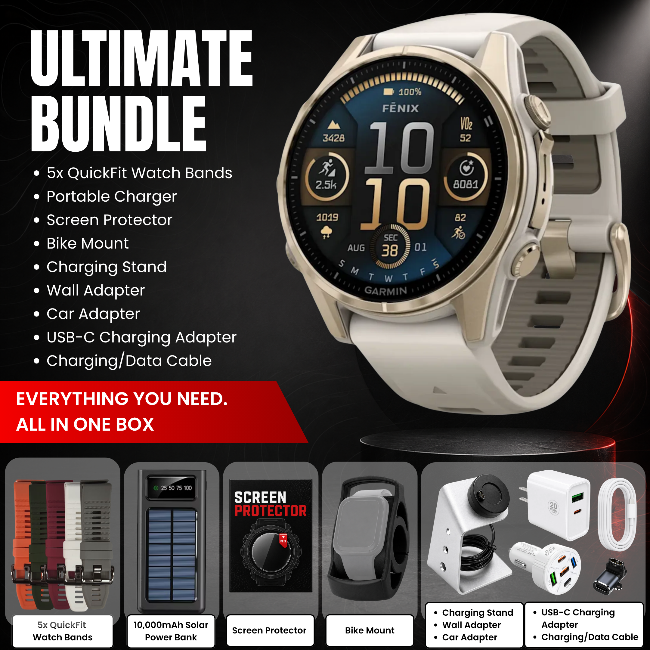 Garmin fēnix® 8 Smartwatch - Bundle with Free Charging Accessories