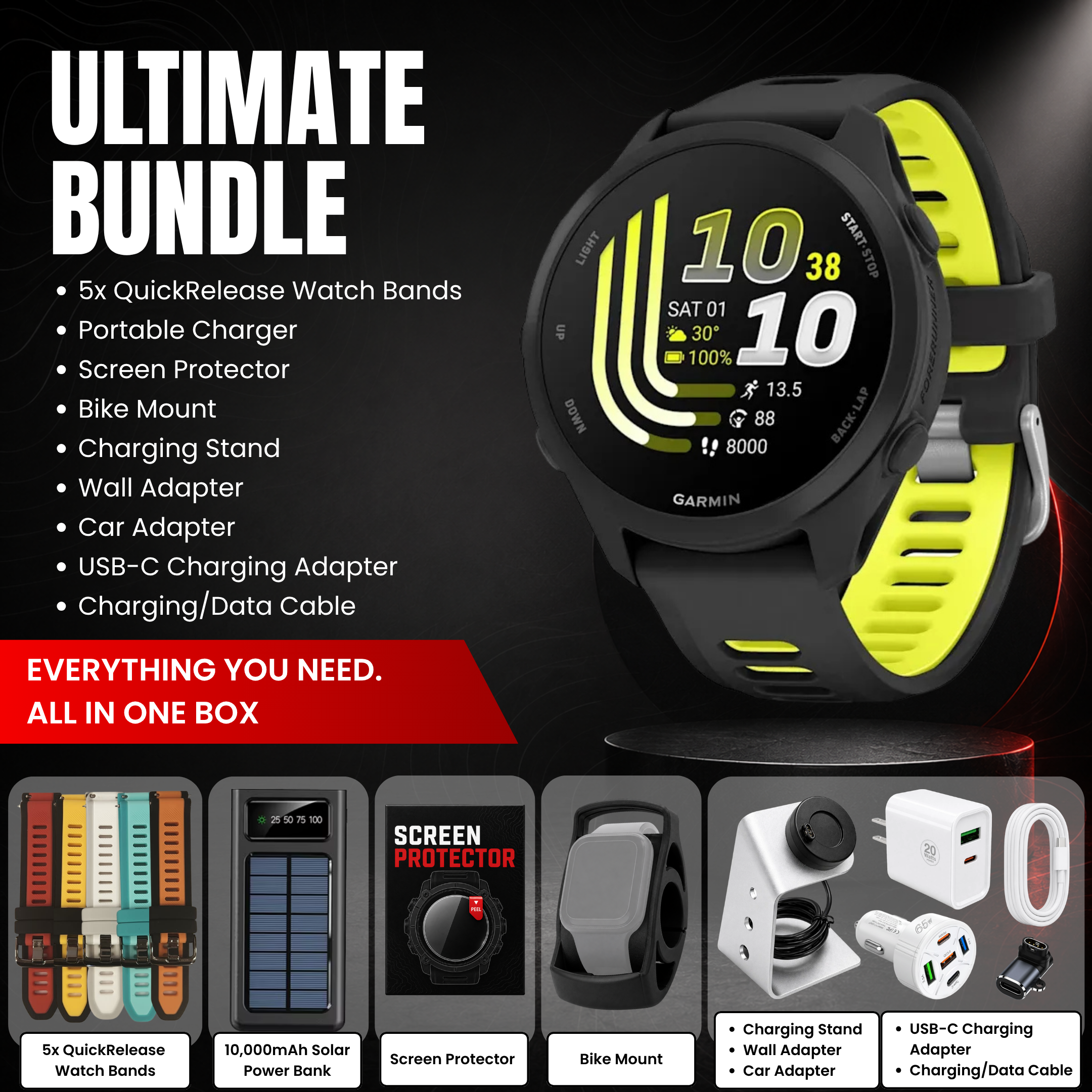 Garmin Forerunner 170 GPS Running Smartwatch - Bundle with Free Accessories
