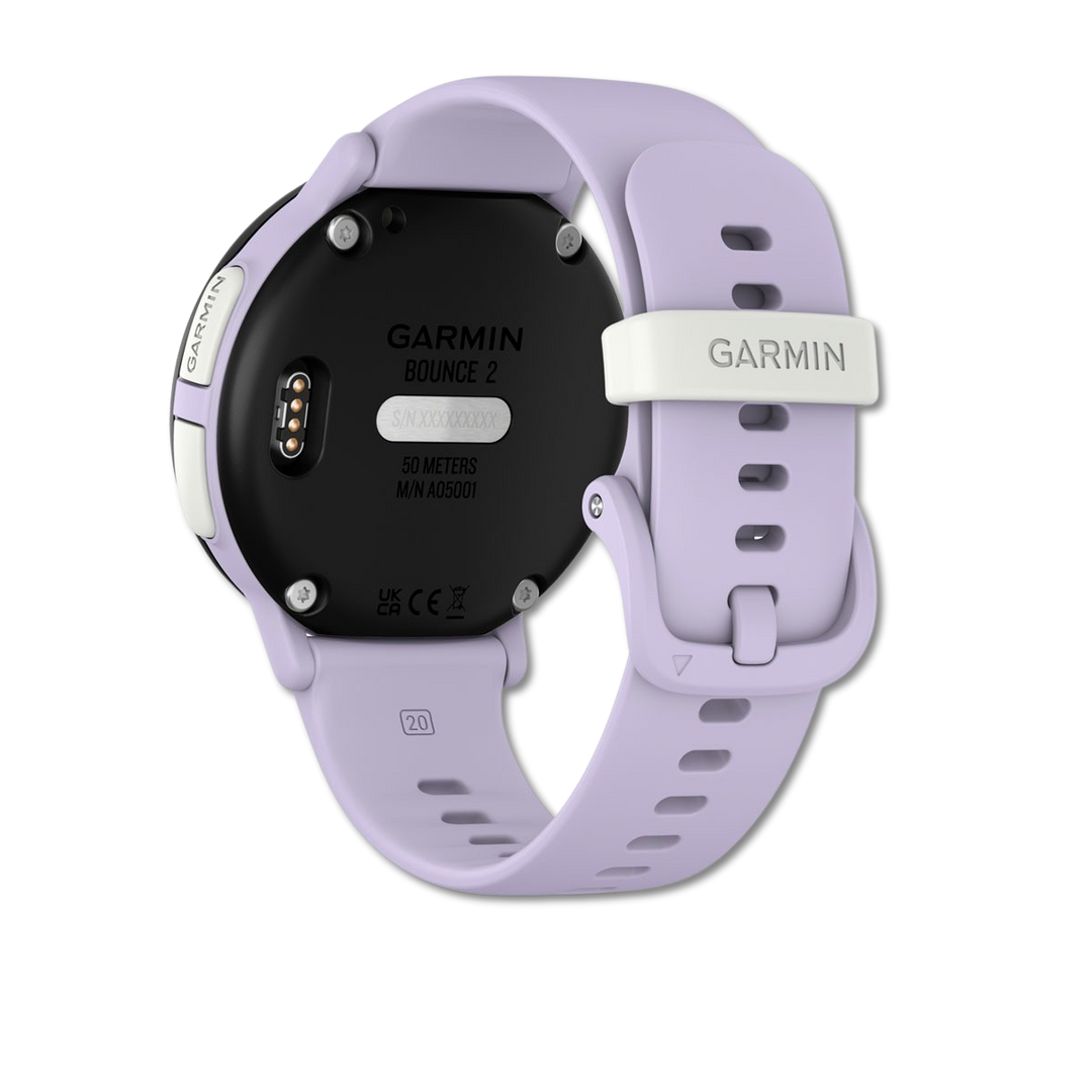 #Color_Light Purple Garmin Bounce 2 activity tracking screen