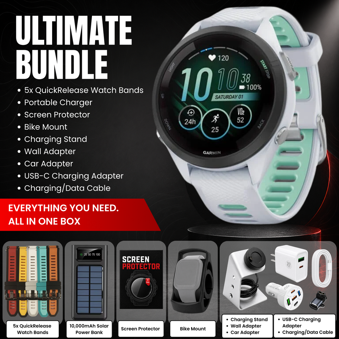 Garmin Forerunner® 265 Series GPS Running Smartwatch Bundle with Free Charging Accessories