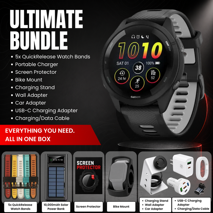 Garmin Forerunner® 265 Series GPS Running Smartwatch Bundle with Free Charging Accessories
