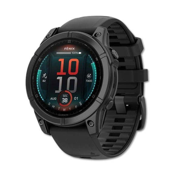 Garmin fenix E 47mm Slate Gray Steel with Black Silicone Band front view