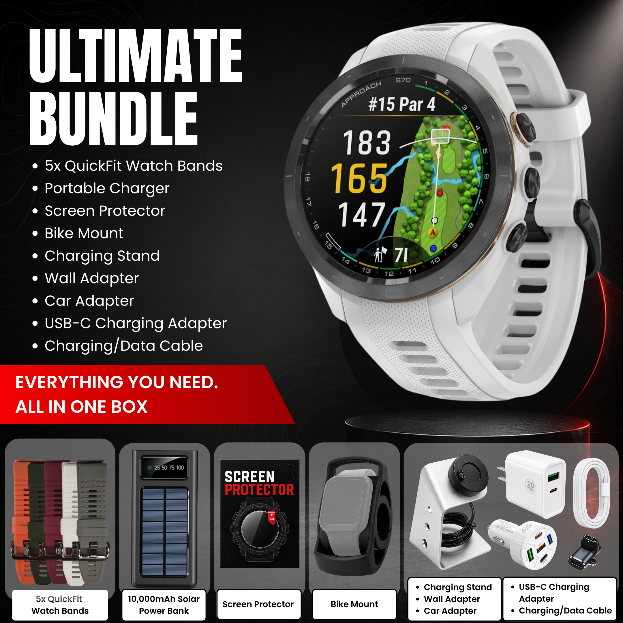 Garmin Approach® S70 GPS Golf Smartwatch - Bundle with Free Charging Accessories