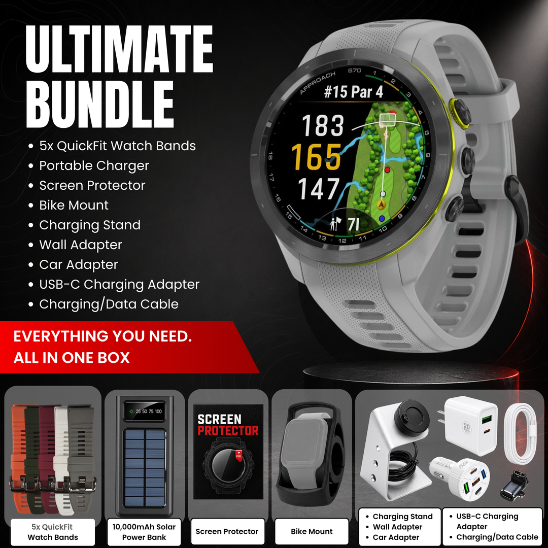 Garmin Approach® S70 GPS Golf Smartwatch - Bundle with Free Charging Accessories