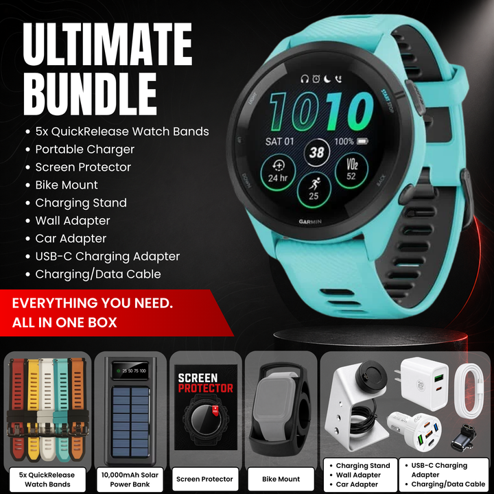 Garmin Forerunner® 265 Series GPS Running Smartwatch Bundle with Free Charging Accessories