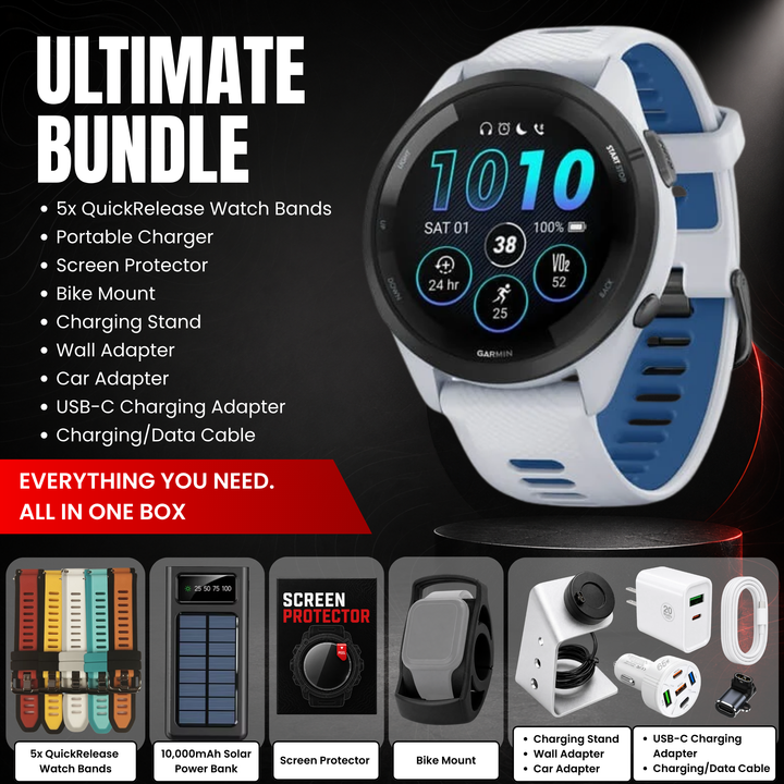 Garmin Forerunner® 265 Series GPS Running Smartwatch Bundle with Free Charging Accessories
