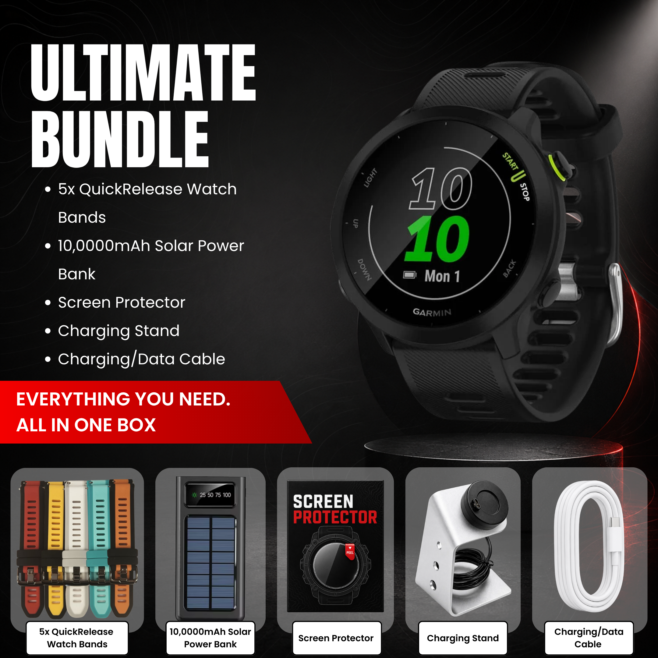 Garmin Forerunner® 55 GPS Running Smartwatch Bundle with Free Accessories