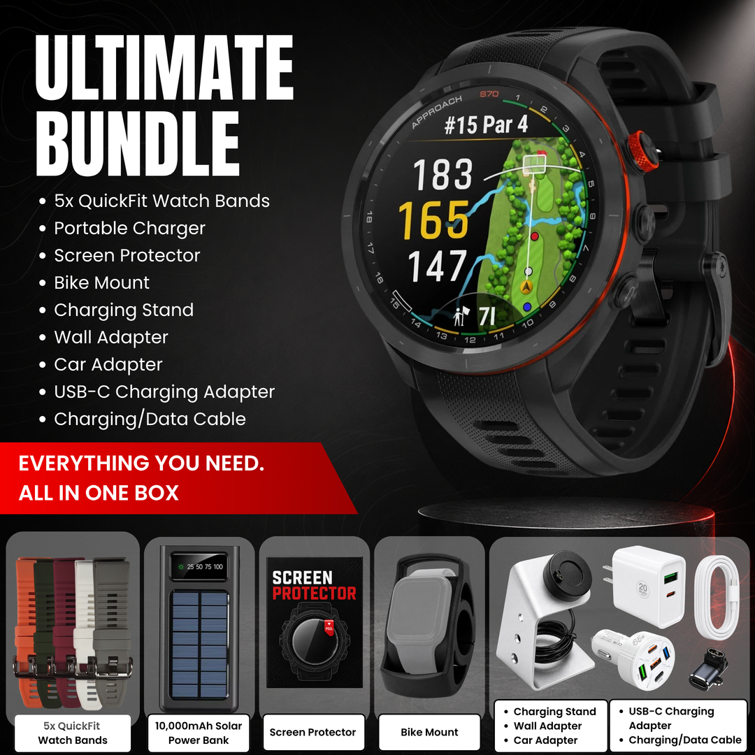 Garmin Approach® S70 GPS Golf Smartwatch - Bundle with Free Charging Accessories