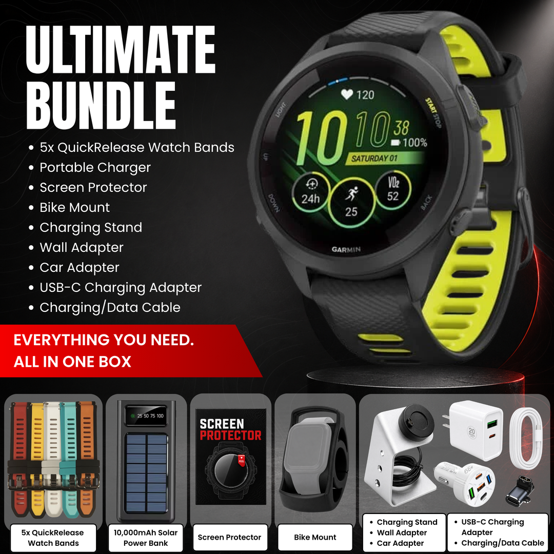 Garmin Forerunner® 265 Series GPS Running Smartwatch Bundle with Free Charging Accessories