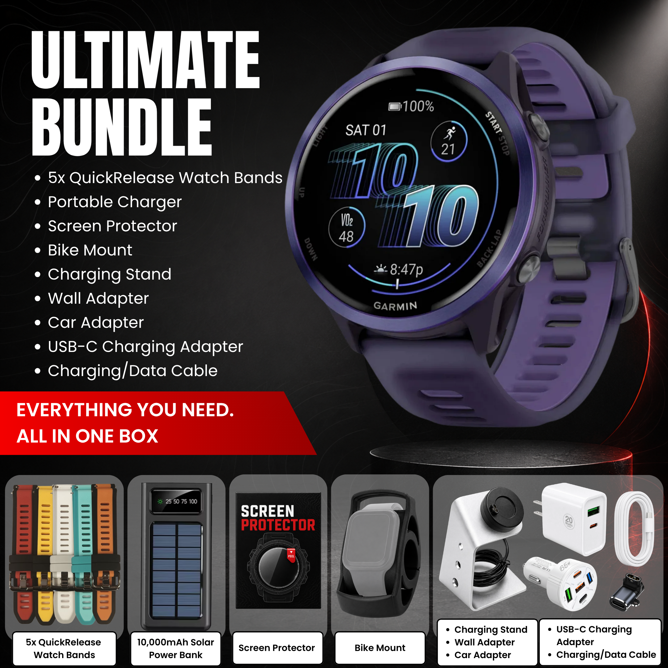 Garmin Forerunner® 570 Smartwatch - Bundle with Free Charging Accessories