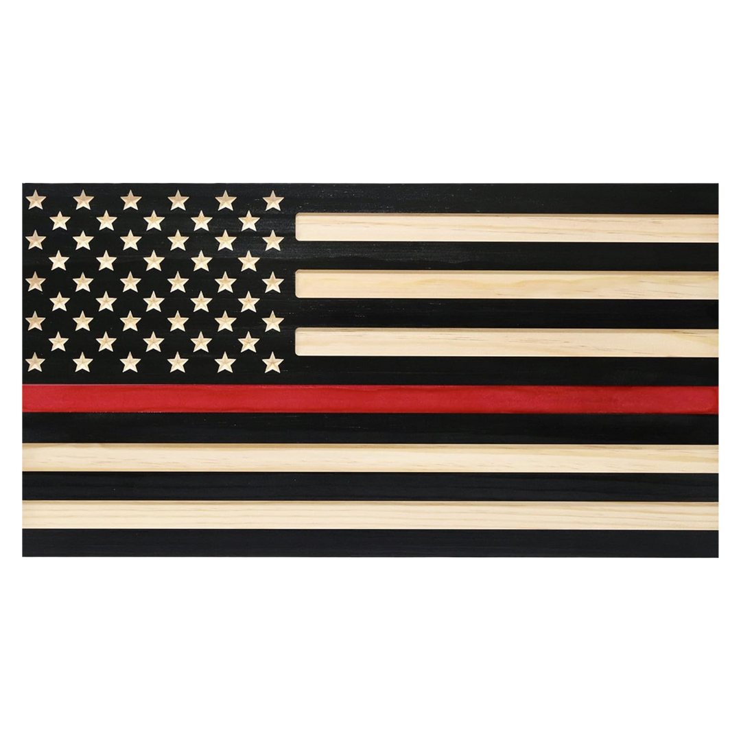 Jackson Flag Company Handcrafted Thin Red Line Firefighter Wood Wall Art American Flag (21.3 x 11.2)