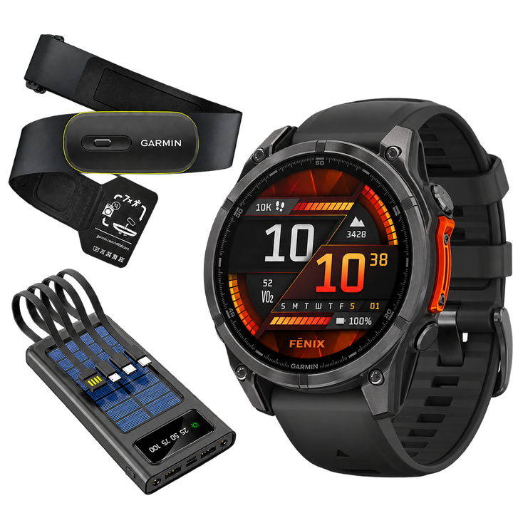 Garmin fenix 8 AMOLED 47mm Slate Gray Black watch with HRM 600 and Field Boys power bank