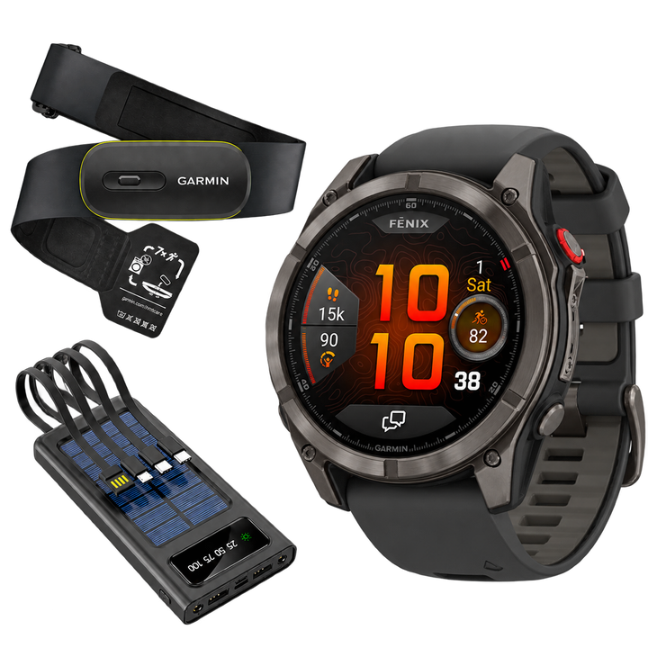 Garmin fenix 8 Pro AMOLED Carbon Gray Black with HRM 600 and Field Boys power bank