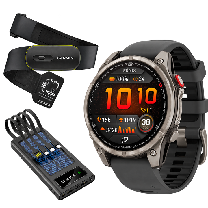 Garmin fenix 8 Pro AMOLED Titanium Graphite with HRM 600 and Field Boys power bank