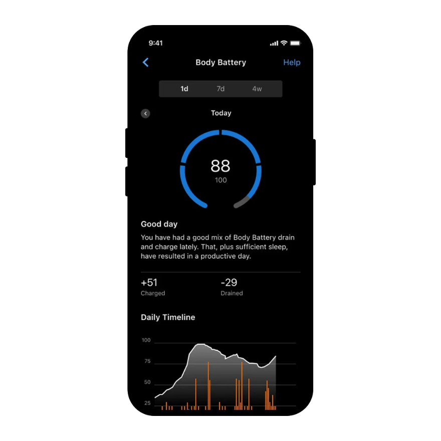 Garmin Connect Body Battery screen for CIRQA Smart Band