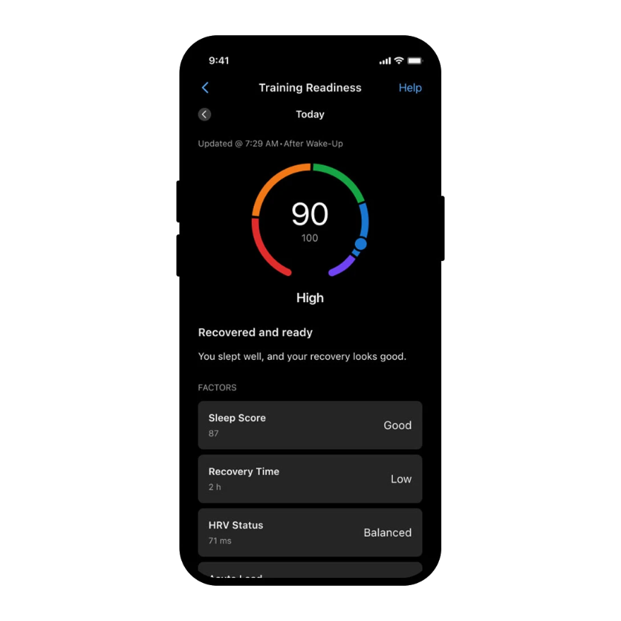 Garmin Connect training readiness screen for CIRQA Smart Band
