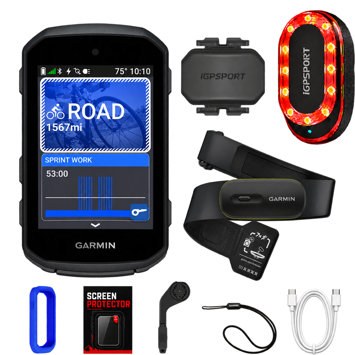Garmin Edge 550 Ultimate Bundle with HRM 200, CAD70 cadence sensor, SR Mini radar, silicone case, screen protector, out-front mount, tether and USB-C cable